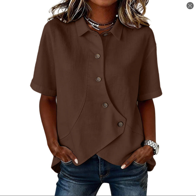 Layla | Women's Asymmetric Button Shirt - Dark brown