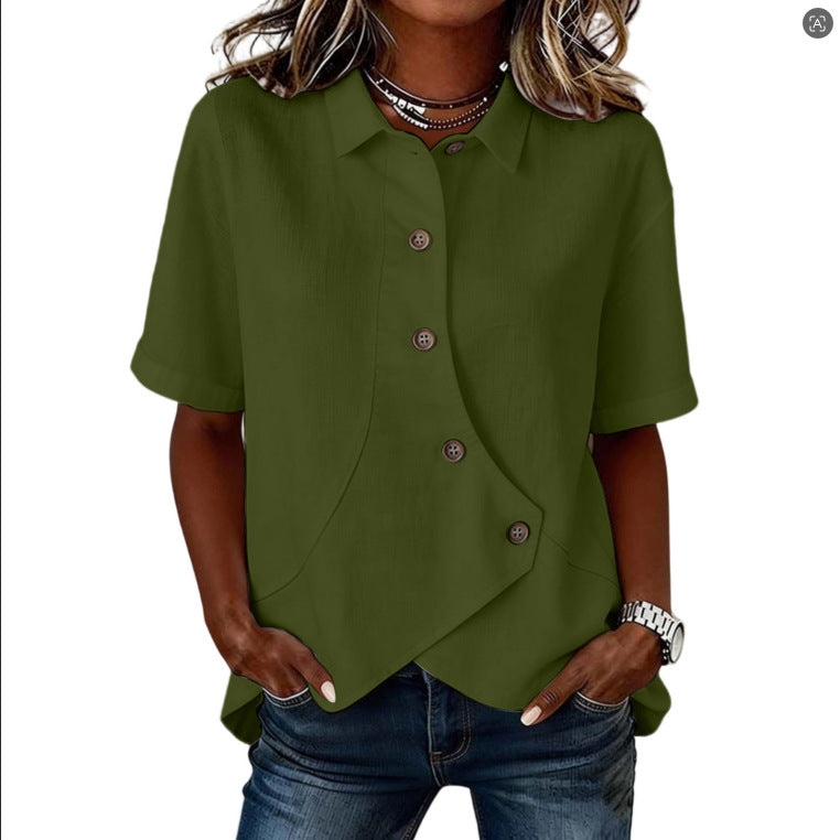 Layla | Women's Asymmetric Button Shirt - Military green