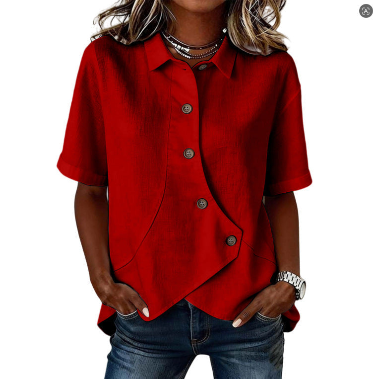 Layla | Women's Asymmetric Button Shirt - Red
