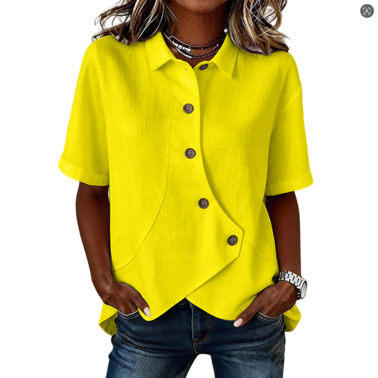 Layla | Women's Asymmetric Button Shirt - Yellow