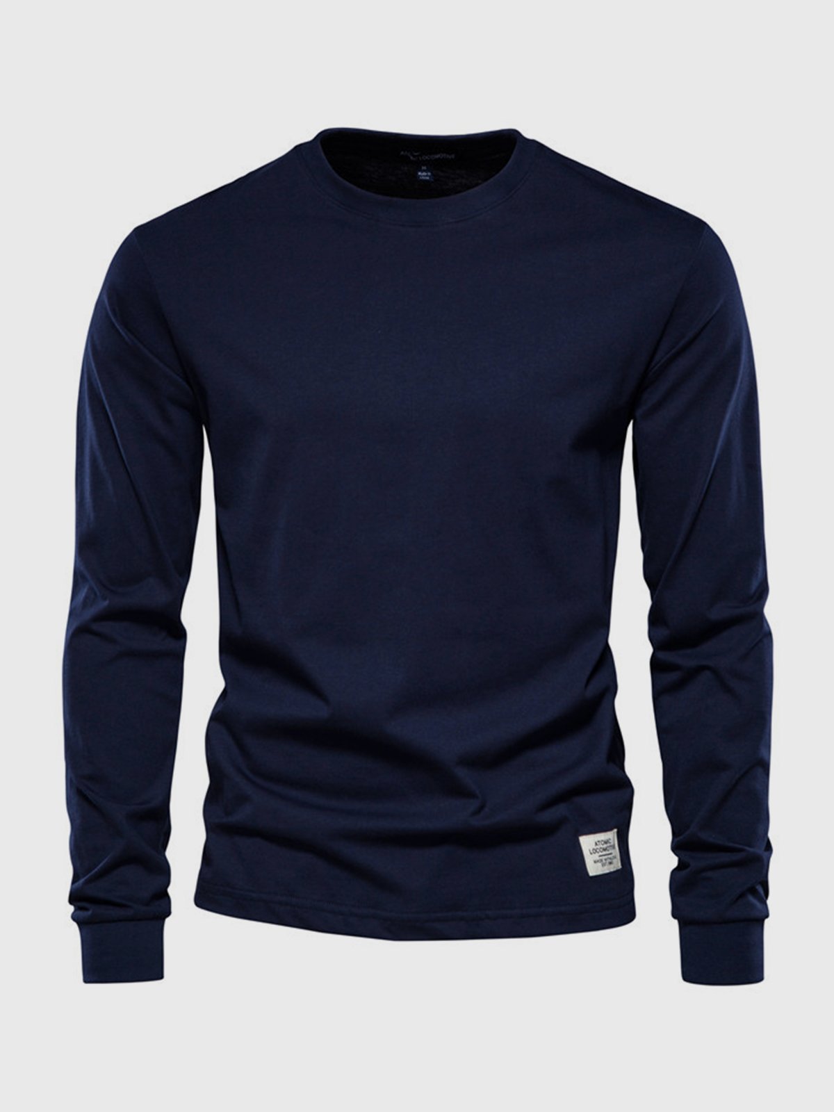 Liam | Men's Cotton Long Sleeve Crewneck Top - Dark Blue