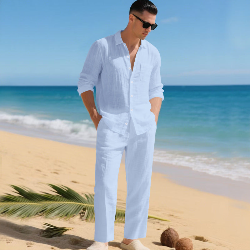 Logan | Men's Linen Shirt & Trousers Set - Blue