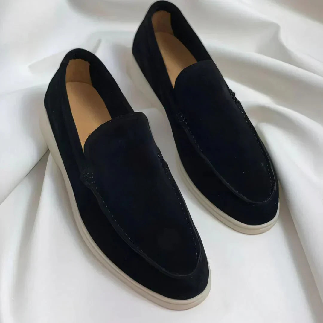 Louis | Men's Suede Slip-On Loafers - Black