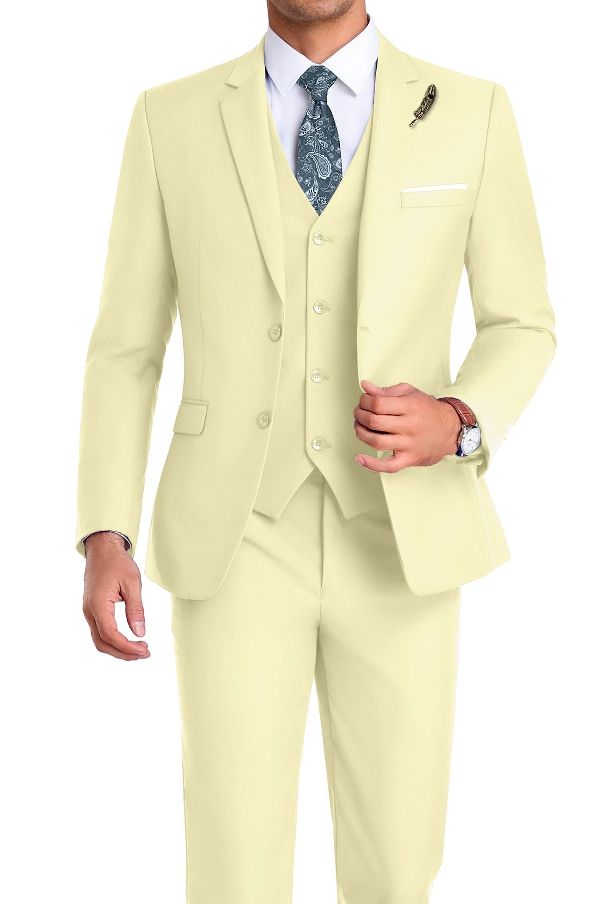 Martin | Tredelad kostym för herr med slim fit - Ljusgul