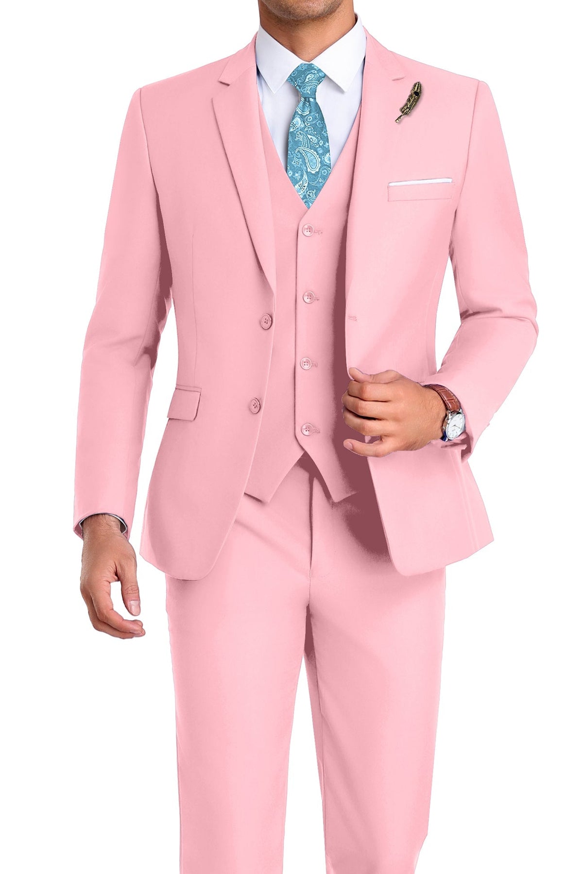 Martin | Tredelad kostym för herr med slim fit - Rosa