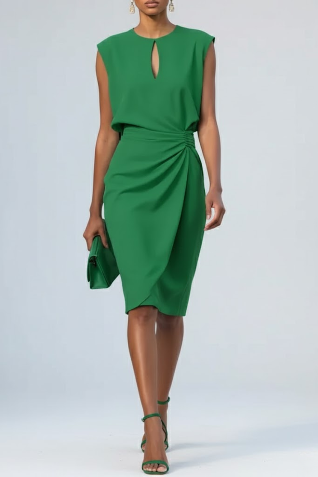 Maya | Women's Keyhole Midi Cocktail Dress - Green