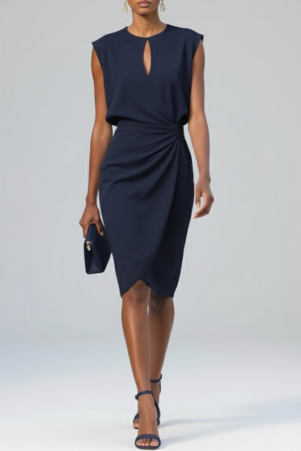 Maya | Women's Keyhole Midi Cocktail Dress - Navy Blue