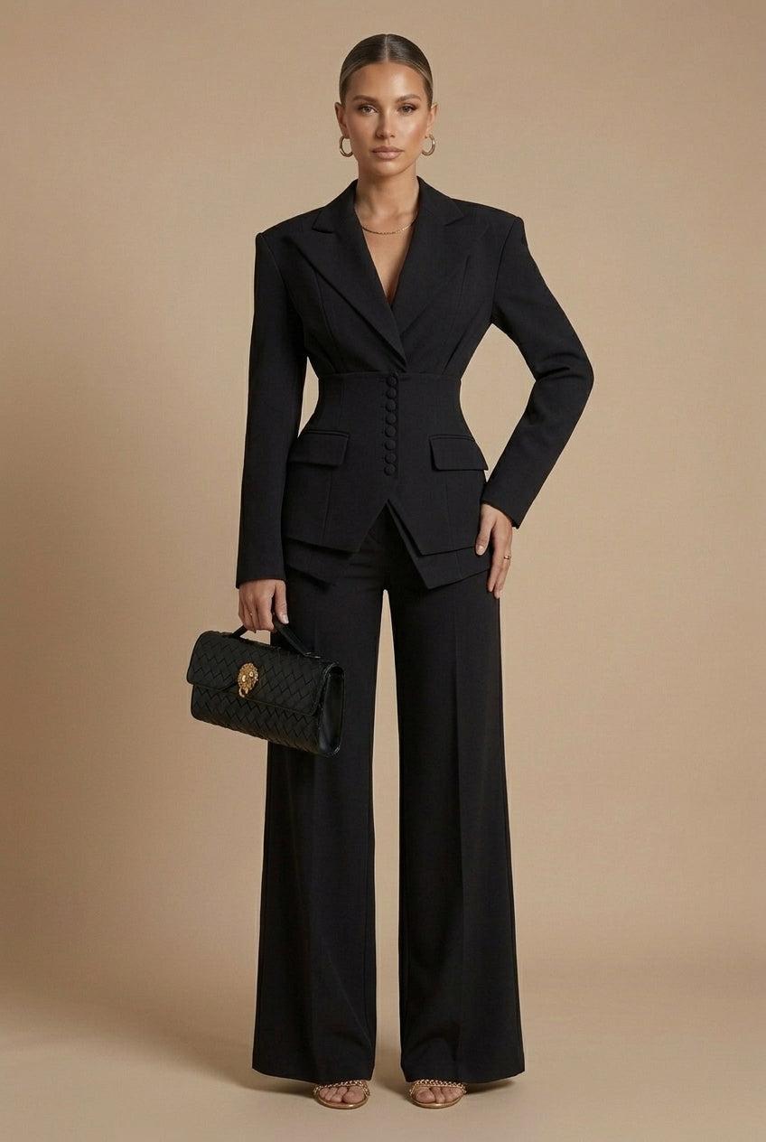 Molly | Women's Peak Lapel Wide Leg Trouser Suit - Black