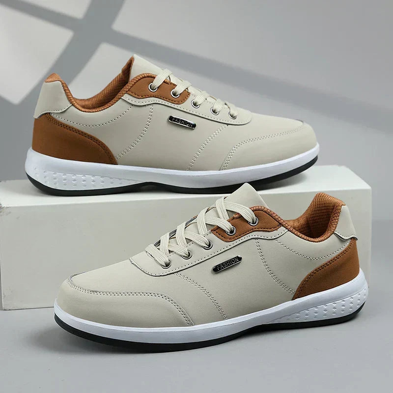 Nathan | Men's Cushioned Lace-Up Trainers - Beige