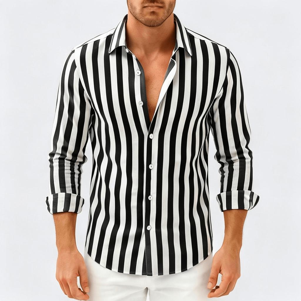 Oliver | Men's Striped Long Sleeve Shirt - Black