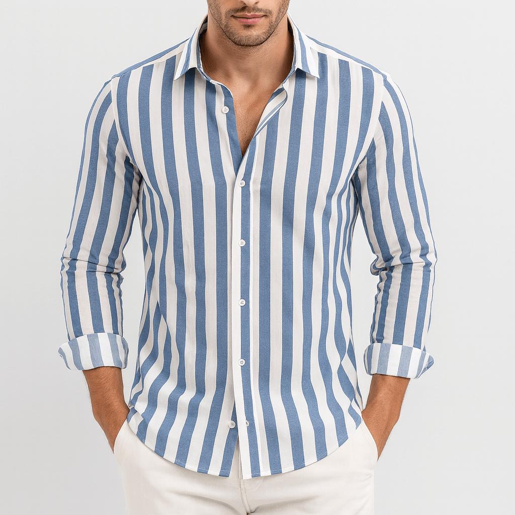 Oliver | Men's Striped Long Sleeve Shirt - Blue