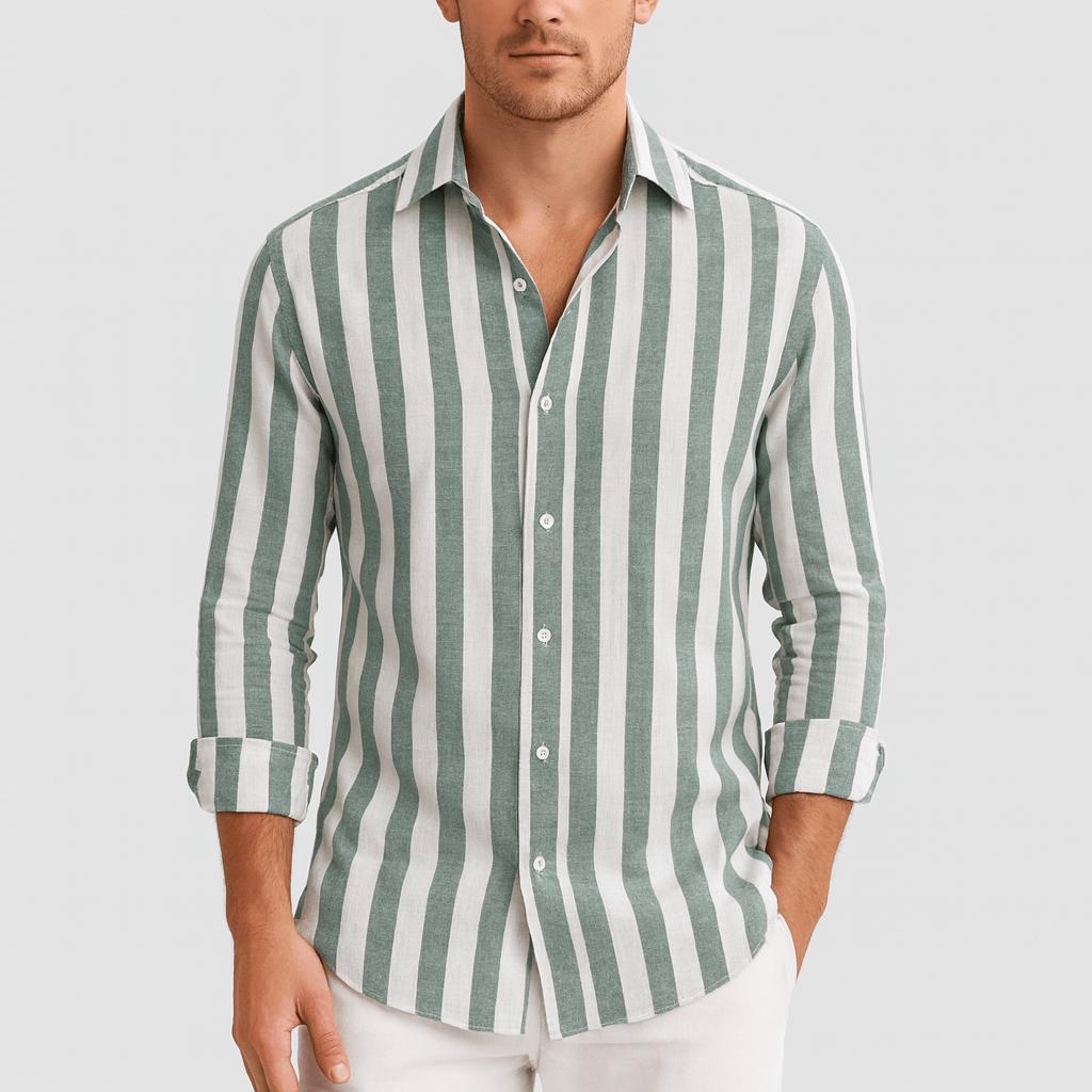 Oliver | Men's Striped Long Sleeve Shirt - Green