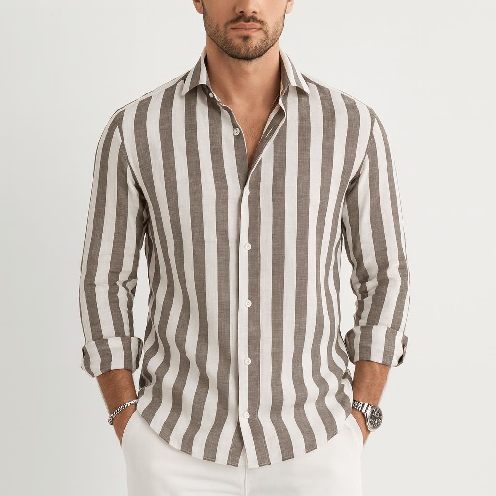 Oliver | Men's Striped Long Sleeve Shirt - Khaki