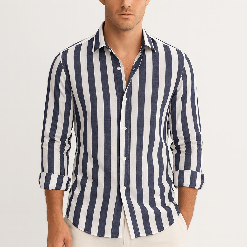 Oliver | Men's Striped Long Sleeve Shirt - Navy blue