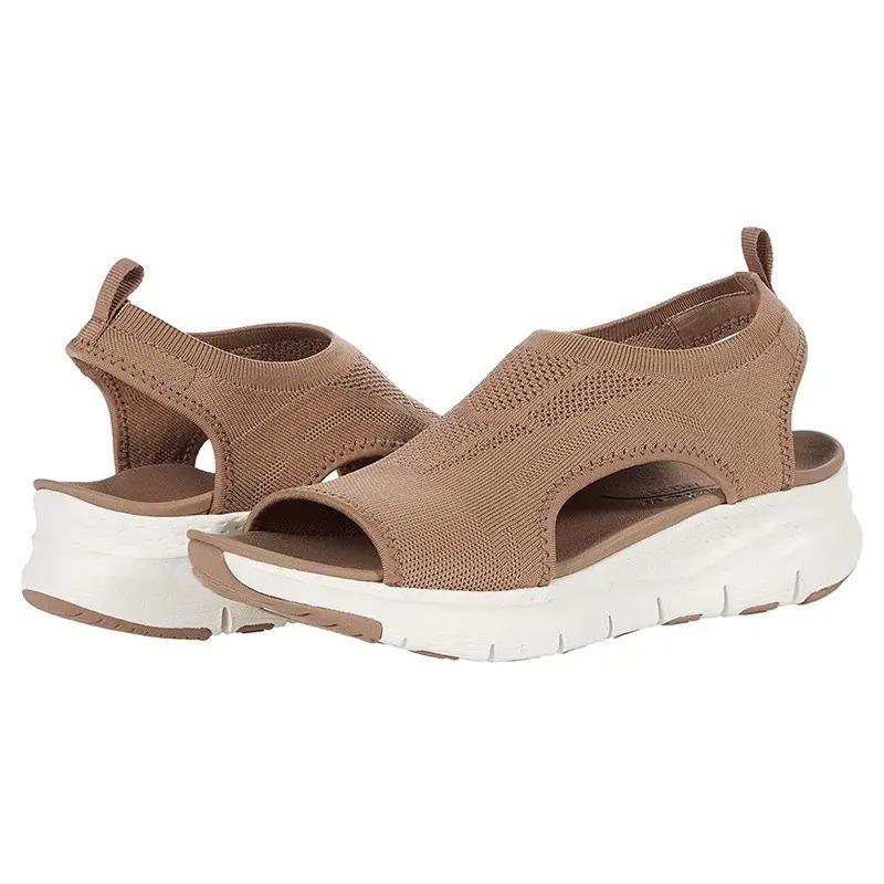 Orla | Women's Knit Slip-On Wedge Sandals - Brown