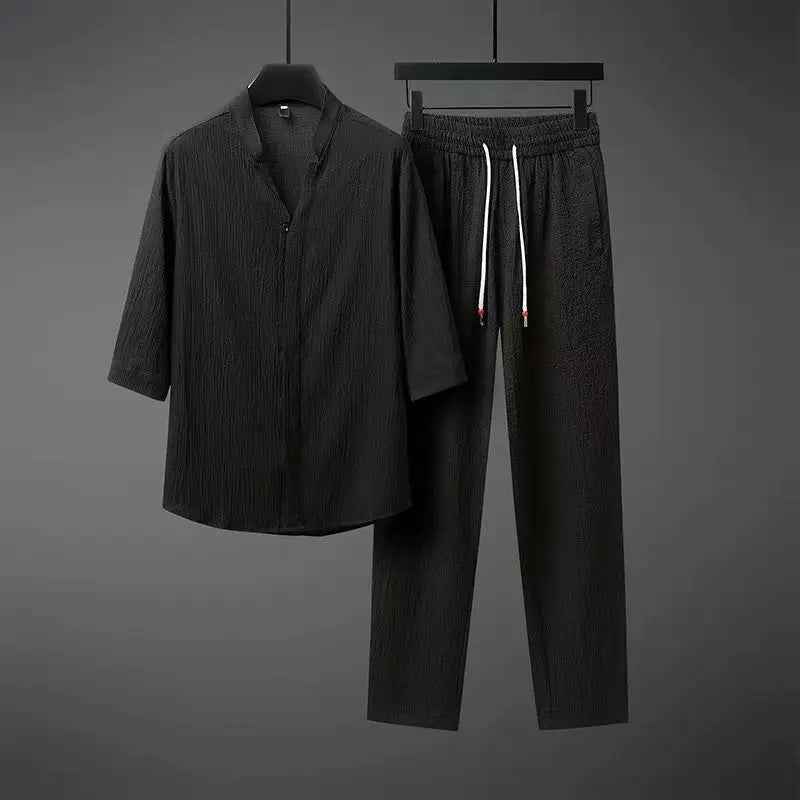 Oscar | Men's Linen Two-Piece Set - Black