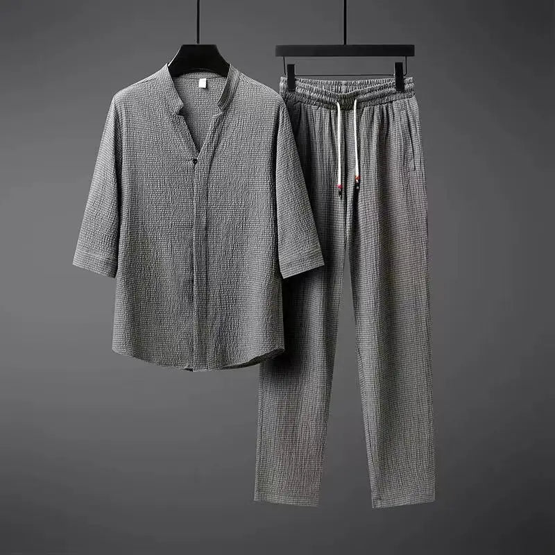 Oscar | Men's Linen Two-Piece Set - Gray