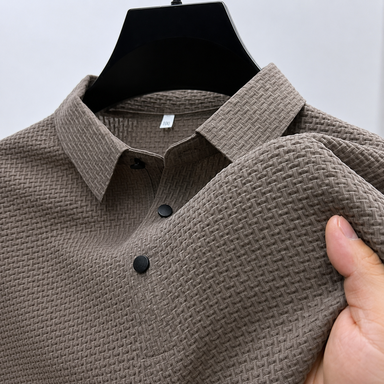 Owen | Men's Short Sleeve Textured Polo Shirt - Khaki