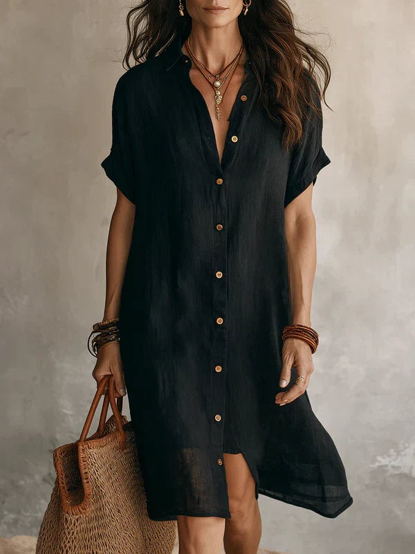Rosalind | Women's Linen Shirt Dress - Black