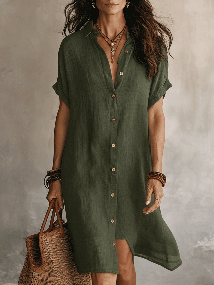 Rosalind | Women's Linen Shirt Dress - Green