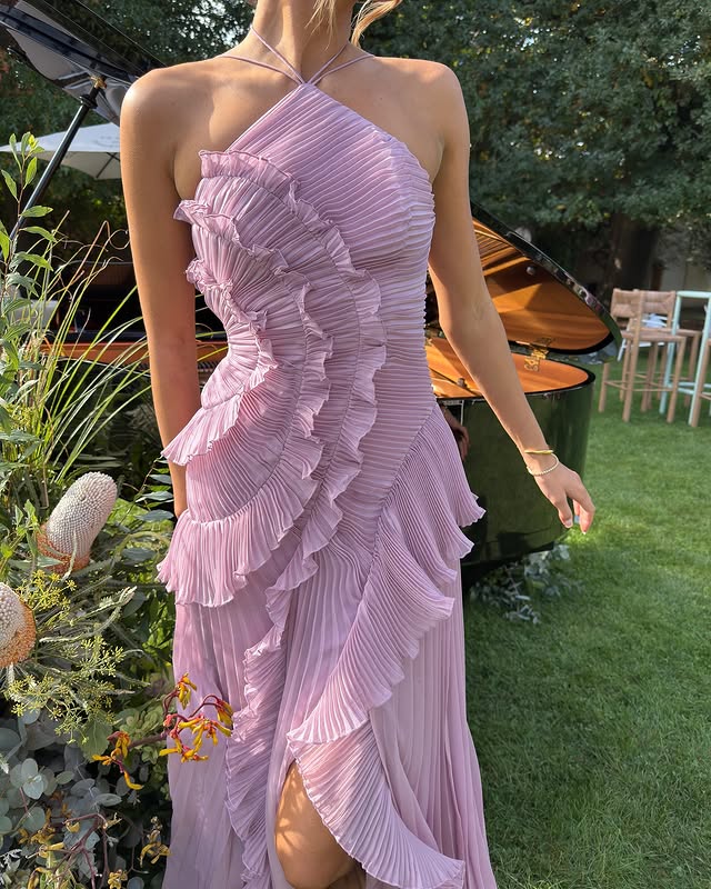 Rosie | Women's Pleated Ruffle Maxi Dress - view 5