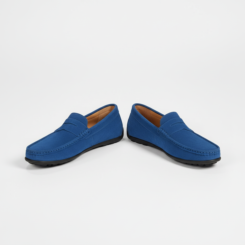 Ryan | Men's Suede Driving Loafers - Aqua blue