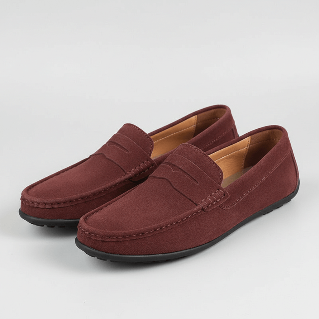 Ryan | Men's Suede Driving Loafers - Burgundy