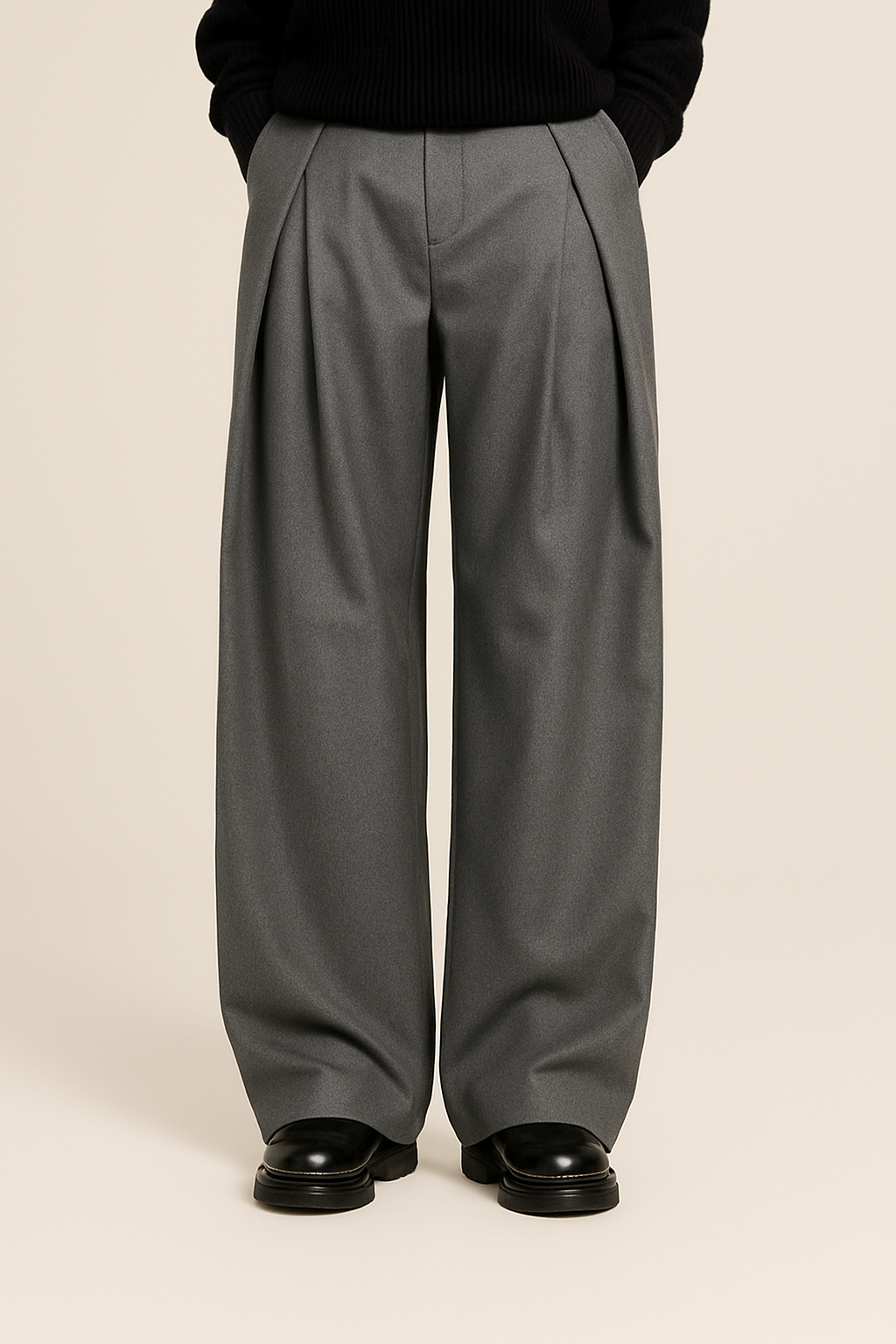 Ryan | Men's Wide Leg Pleated Suit Trousers - Grey