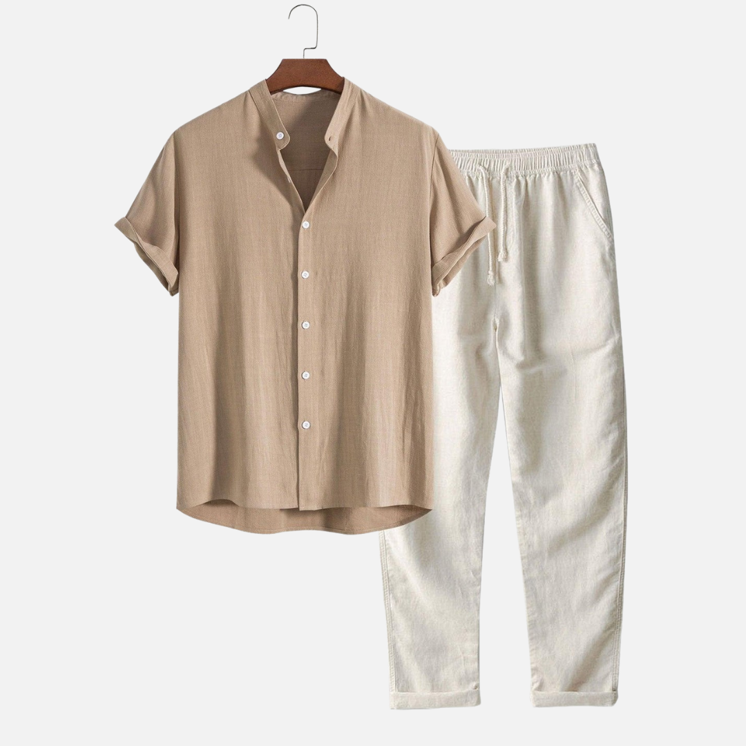 Samuel | Men's Linen Two Piece Set - Beige