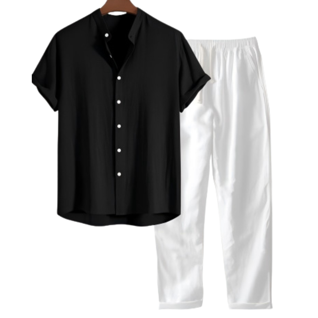 Samuel | Men's Linen Two Piece Set - Black