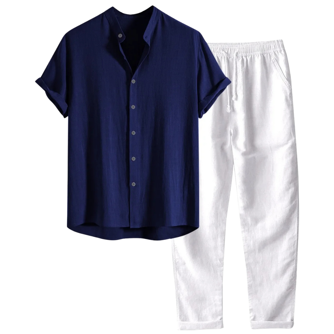 Samuel | Men's Linen Two Piece Set - Blue