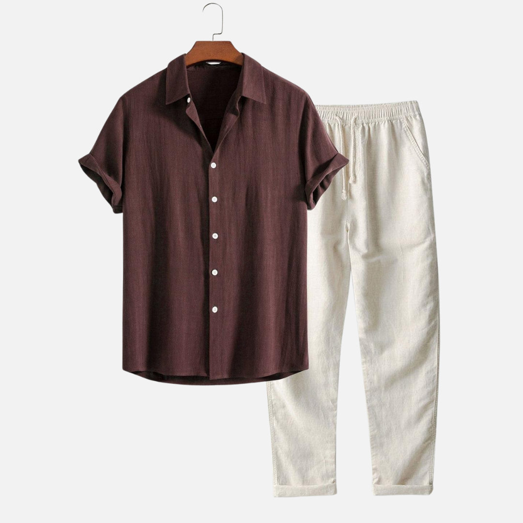 Samuel | Men's Linen Two Piece Set - Brown