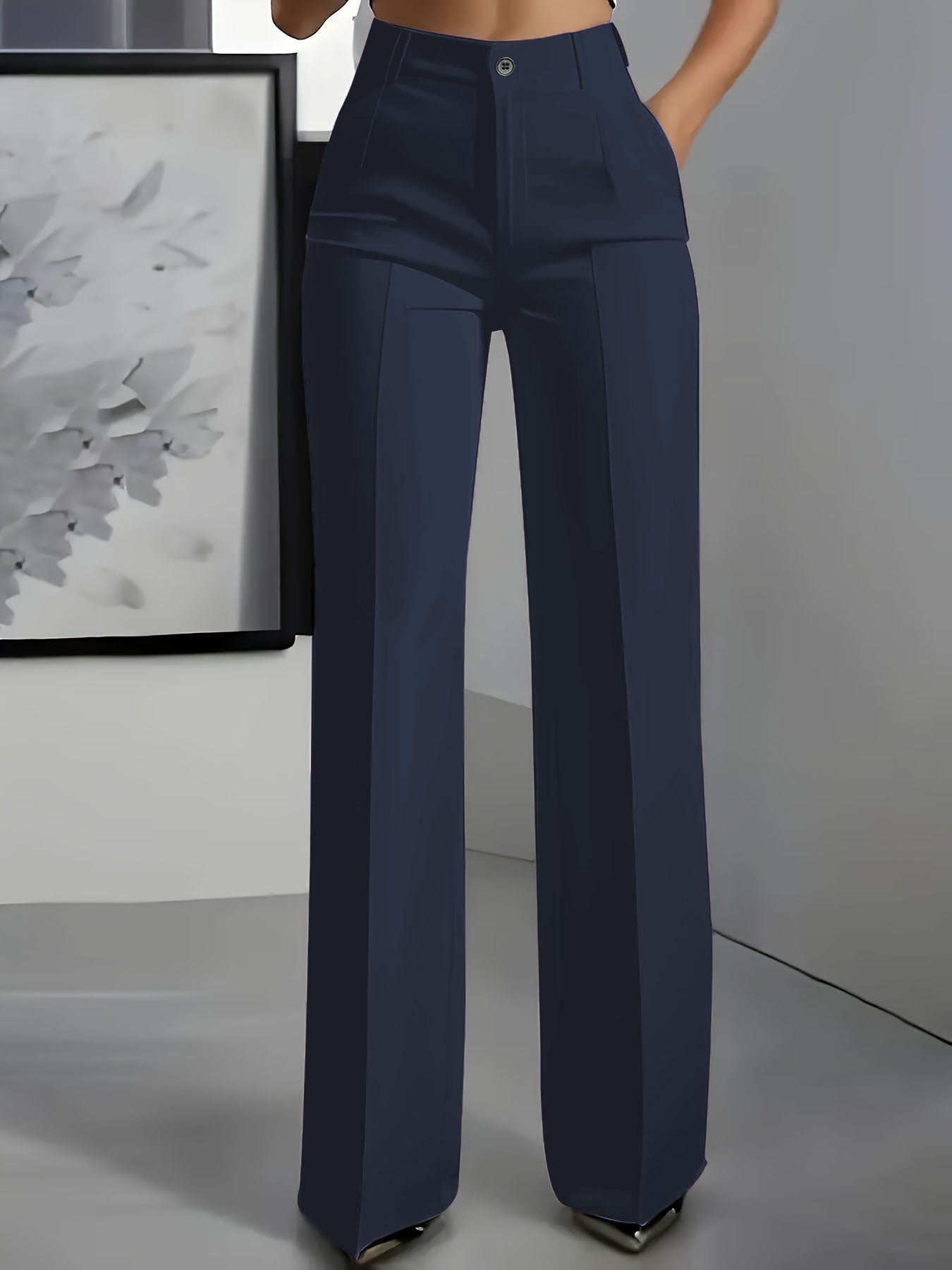 Sophie | Women's High-Waisted Tailored Trousers - Dark Blue