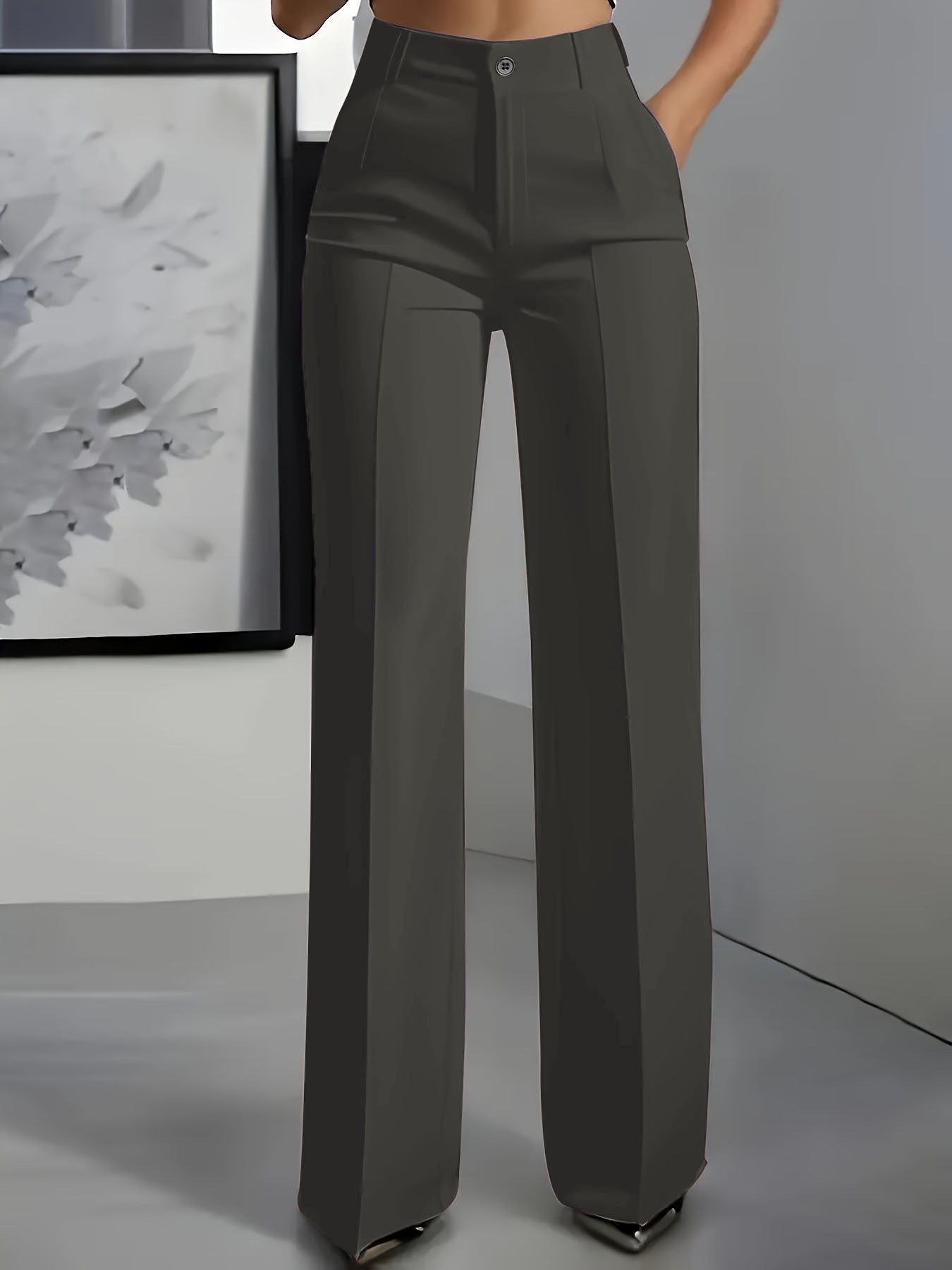 Sophie | Women's High-Waisted Tailored Trousers - Dark Grey
