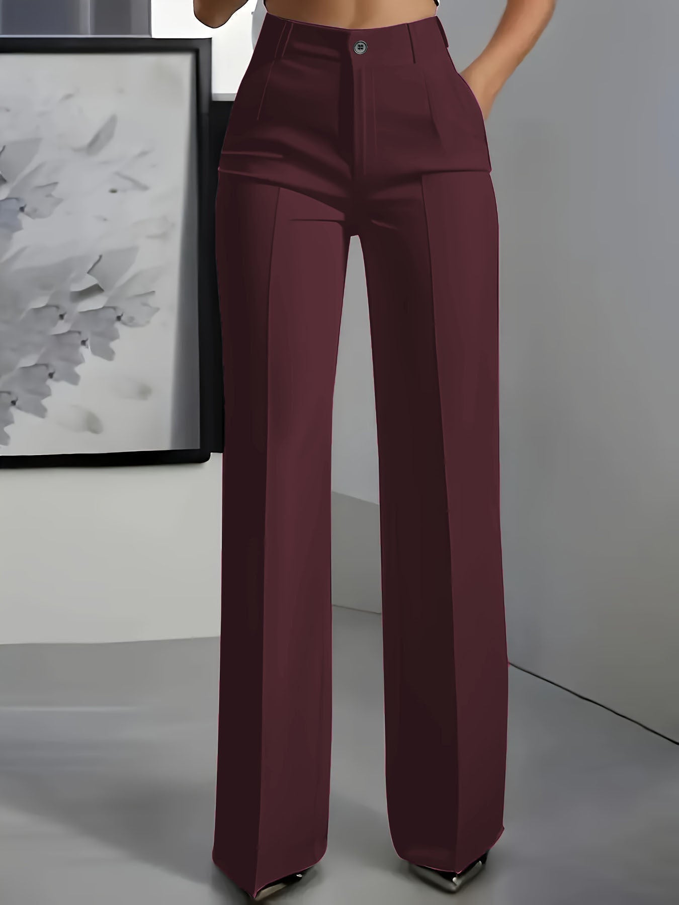 Sophie | Women's High-Waisted Tailored Trousers - Dark Red