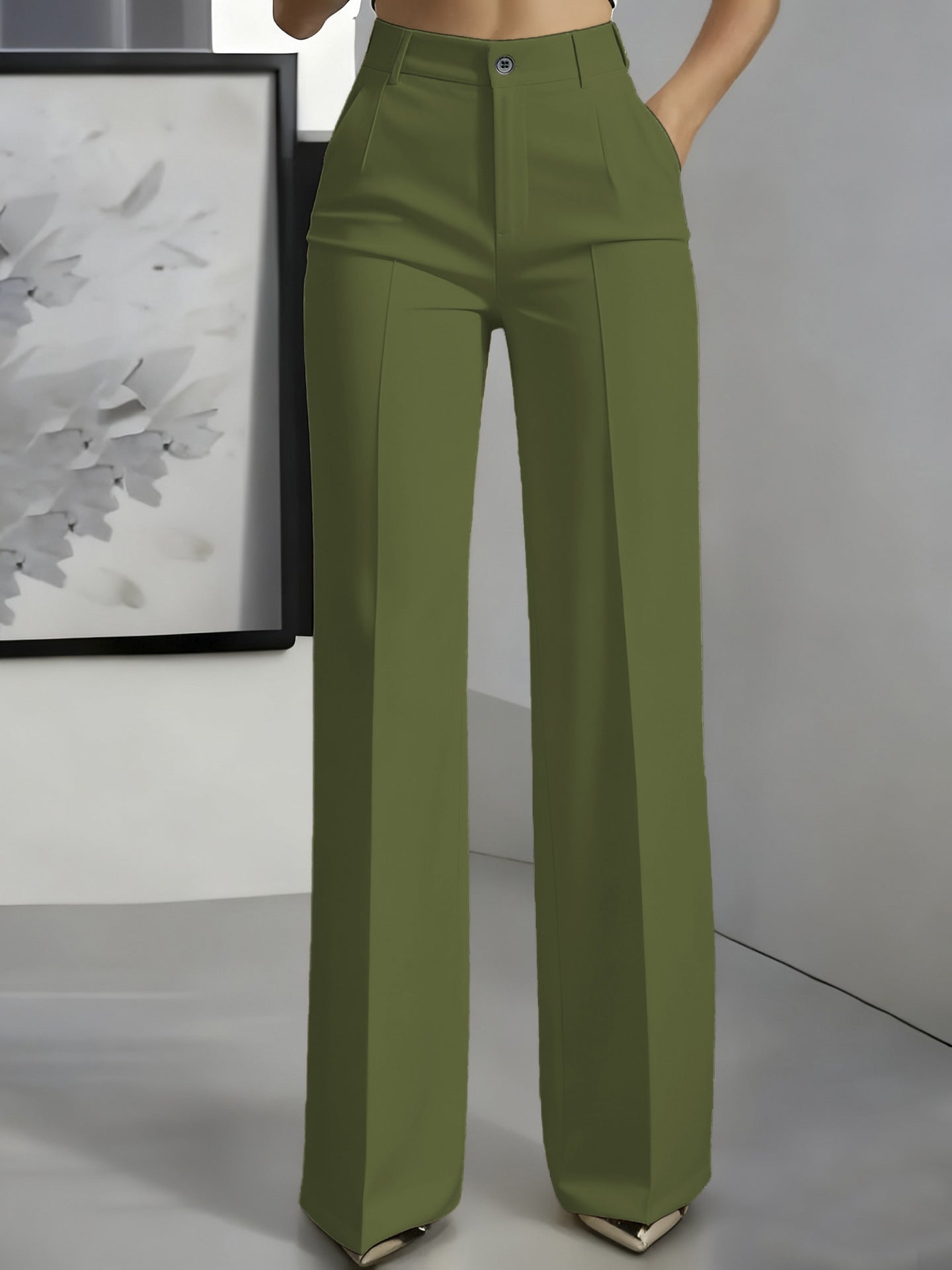 Sophie | Women's High-Waisted Tailored Trousers - Green