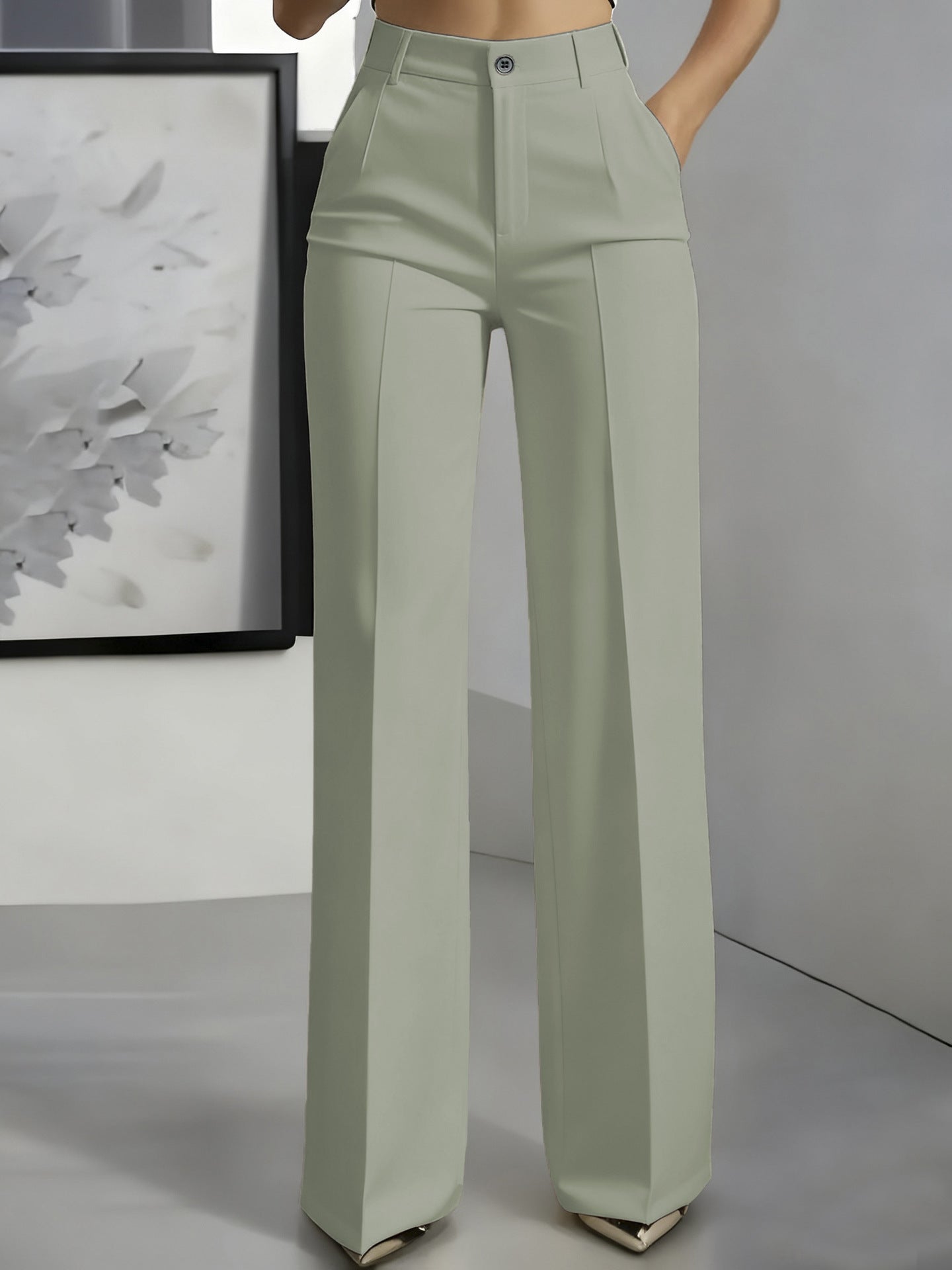 Sophie | Women's High-Waisted Tailored Trousers - Light Grey