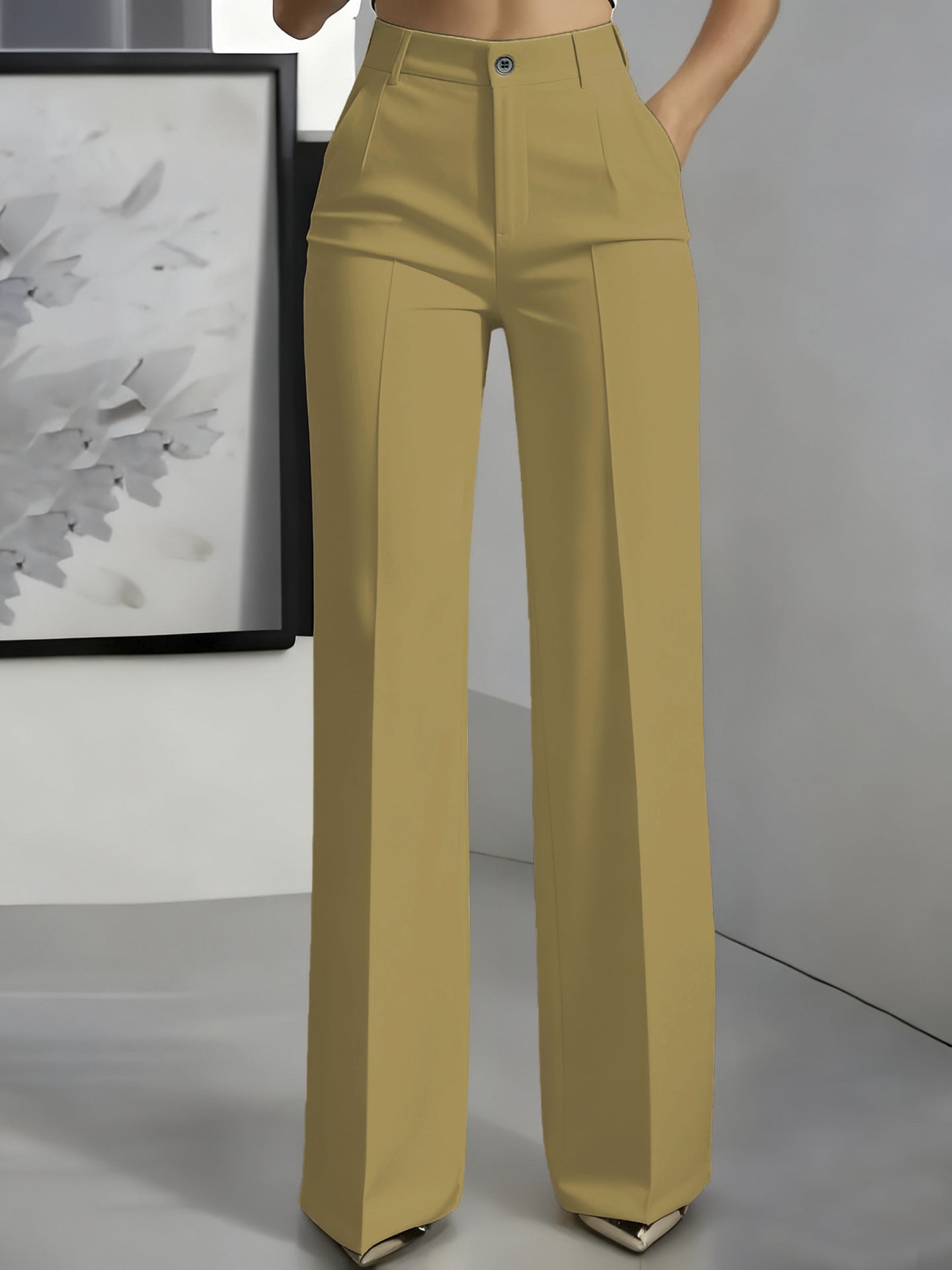 Sophie | Women's High-Waisted Tailored Trousers - Light Yellow