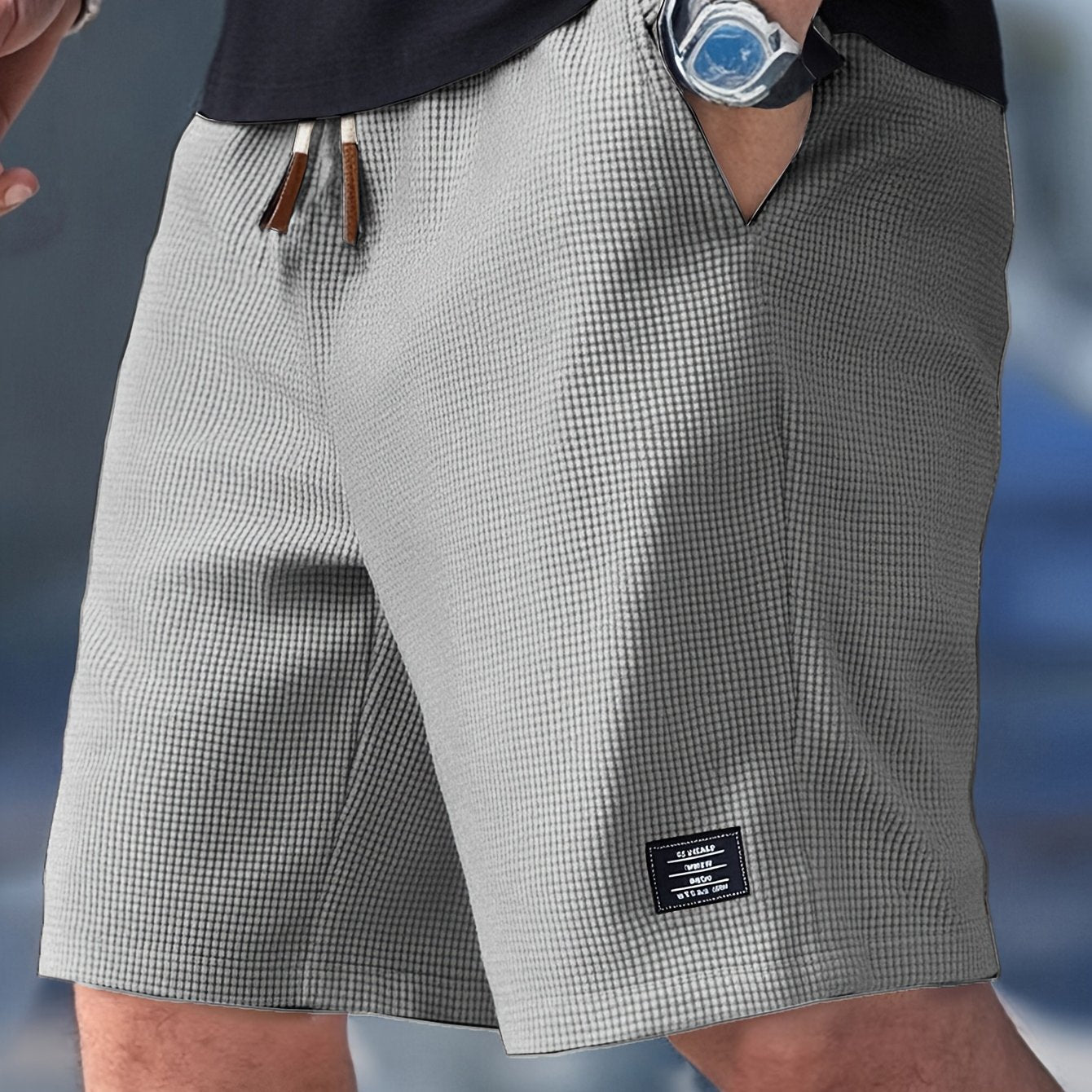 Theo | Men's Drawstring Waffle Knit Shorts - Grey