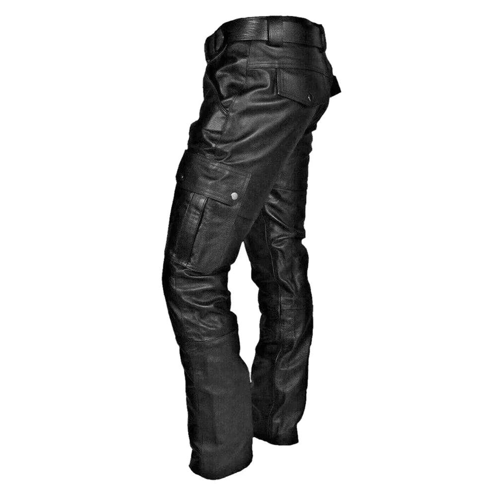 Theo | Men's Leather Biker Trousers in Black - view 5