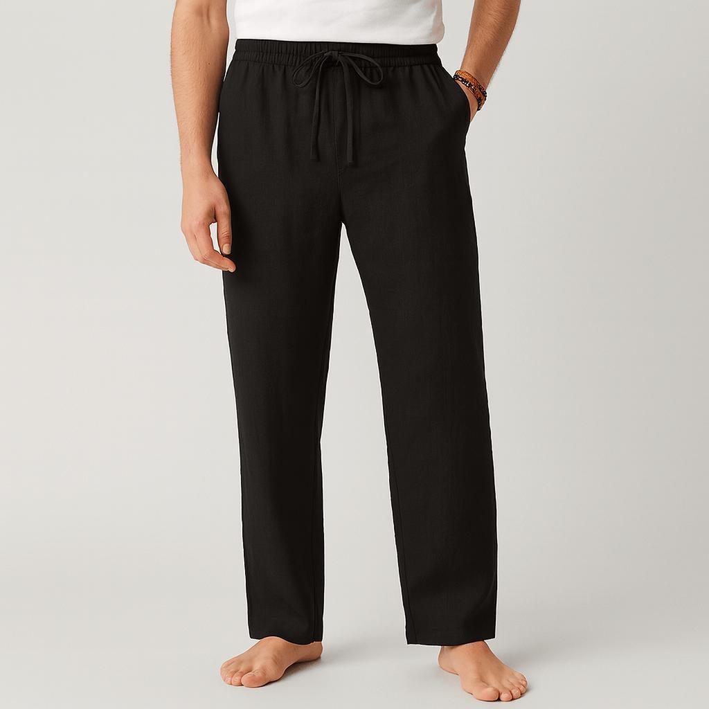 Toby | Men's Linen Drawstring Trousers - Black