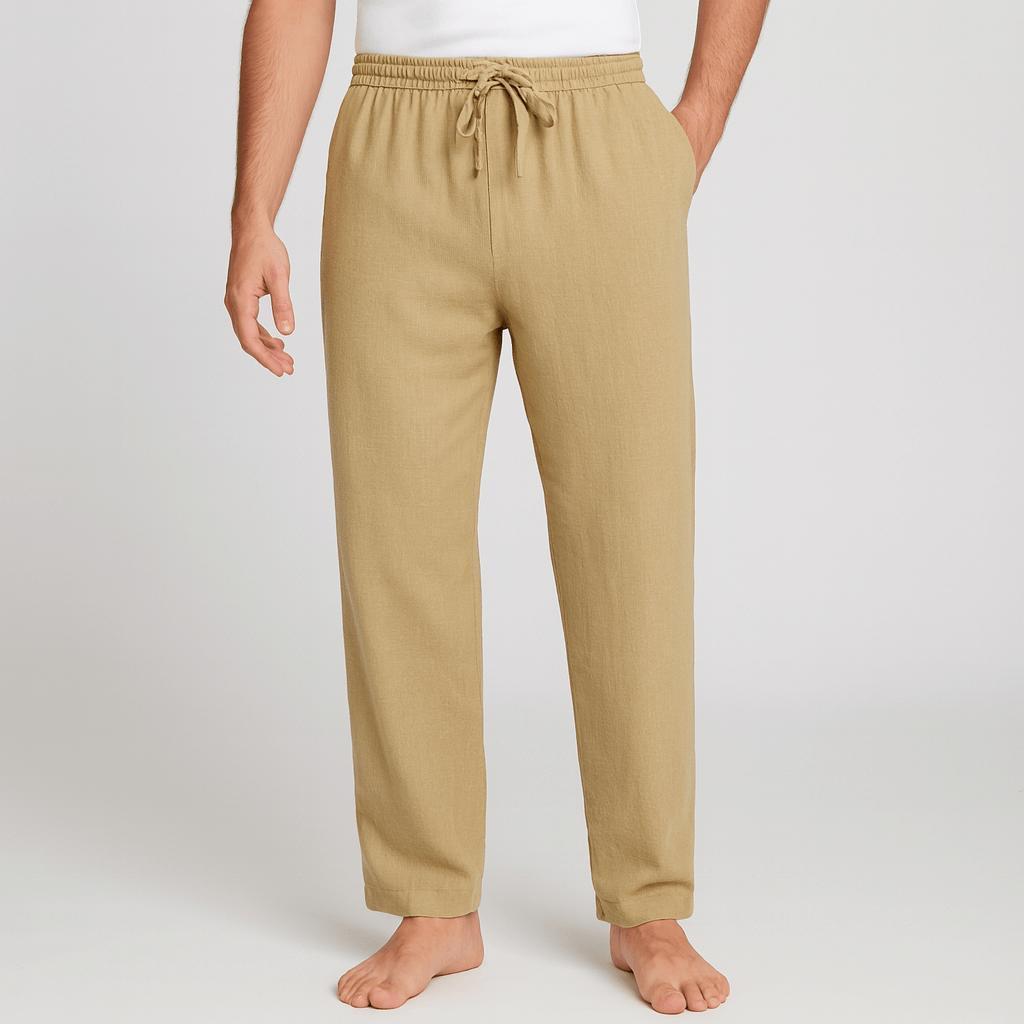 Toby | Men's Linen Drawstring Trousers - Khaki
