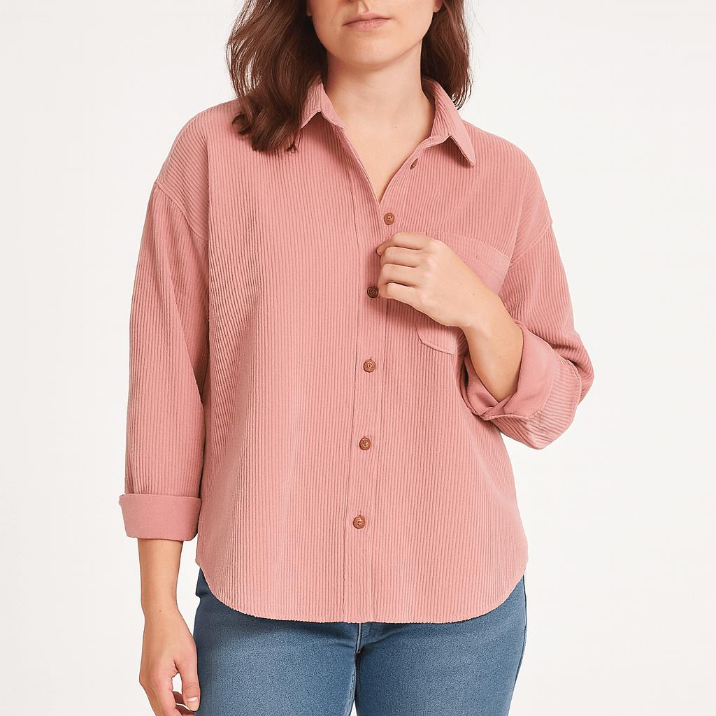 Button-down corduroy shirt - Front pocket - Rolled cuffs | Tanzanix Eclat-S-Tanzanix