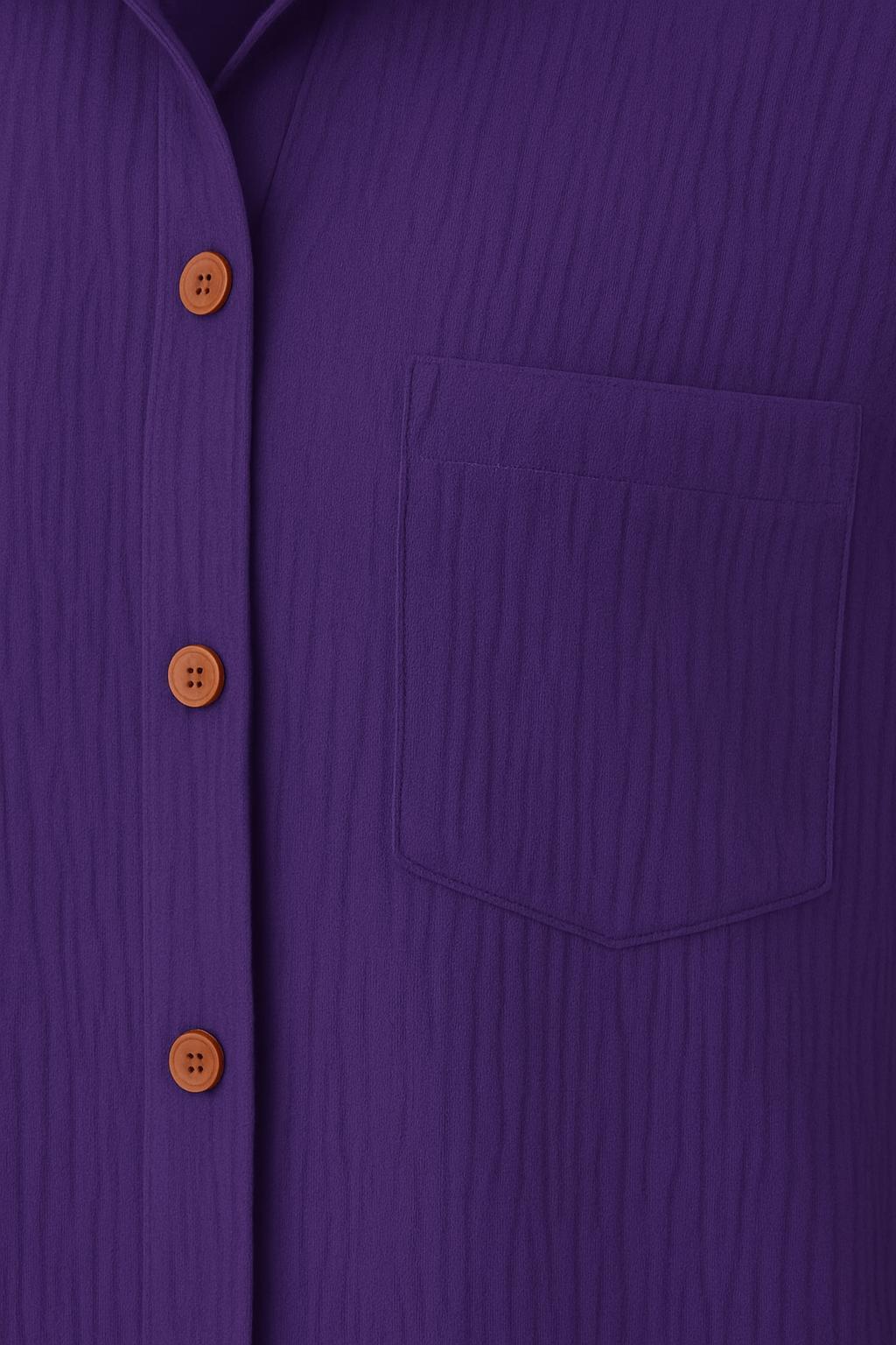 Ruched Button-Up Shirt – Front Pocket – Rolled Sleeves | Tanzanix Eclat-Tanzanix