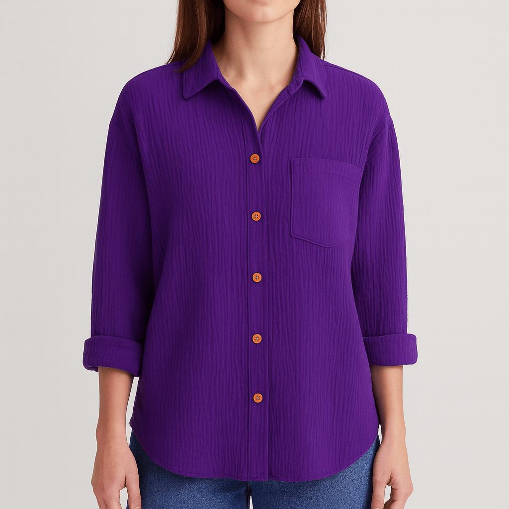 Ruched Button-Up Shirt – Front Pocket – Rolled Sleeves | Tanzanix Eclat-S-Tanzanix