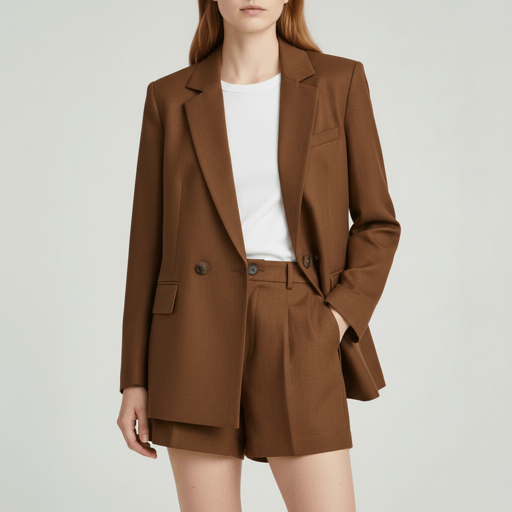 Tanzanix | Airy summer set with blazer and shorts-Apparel & Accessories > Clothing > Outfit Sets-Brown-S-Tanzanix