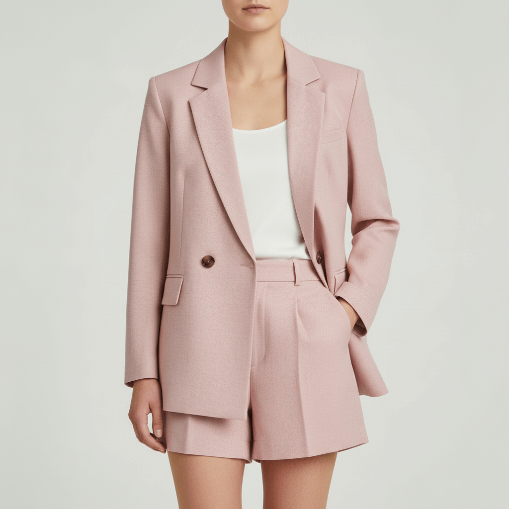 Tanzanix | Airy summer set with blazer and shorts-Apparel & Accessories > Clothing > Outfit Sets-Pink-S-Tanzanix