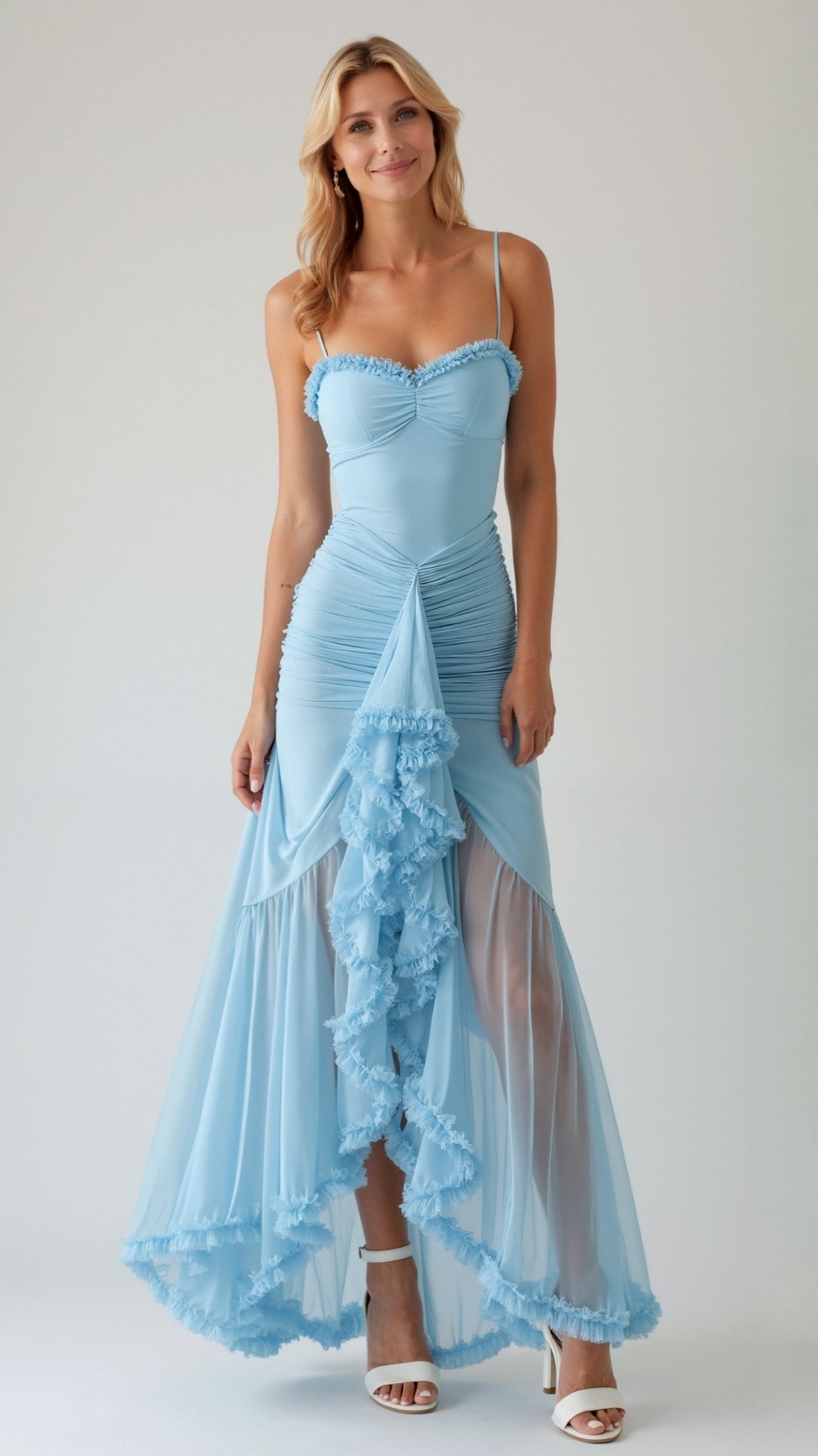 Tanzanix | Asymmetrical Maxi Dress with Heart-shaped Neckline-Apparel & Accessories > Clothing > Dresses-Dark Cyan-S-Tanzanix