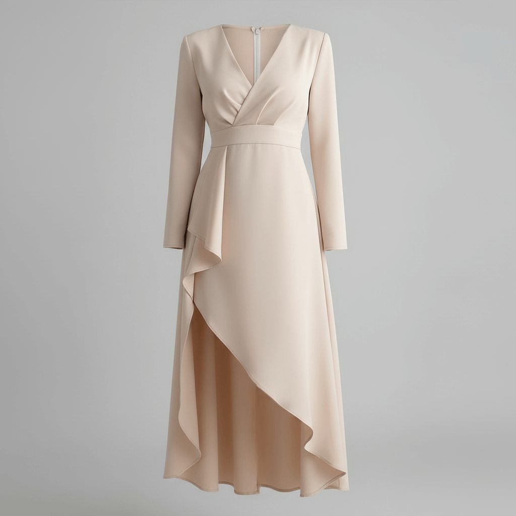 Tanzanix | Asymmetrical midi dress with V-neck-Apparel & Accessories > Clothing > Dresses-Tanzanix