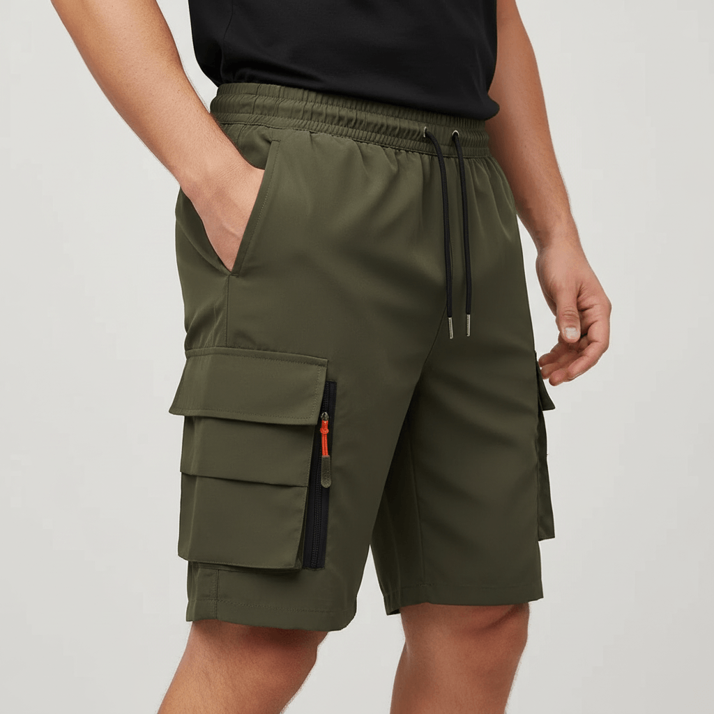 Tanzanix | Breathable cargo shorts with loose cut and zippered pockets-Apparel & Accessories > Clothing > Shorts > Cargo Shorts-Army Green-S-Tanzanix